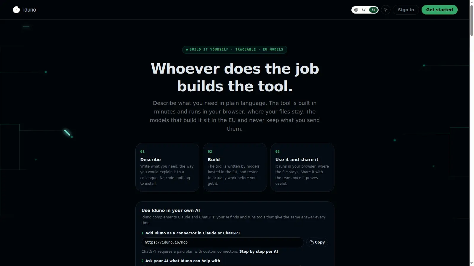 Startsidan på iduno.io